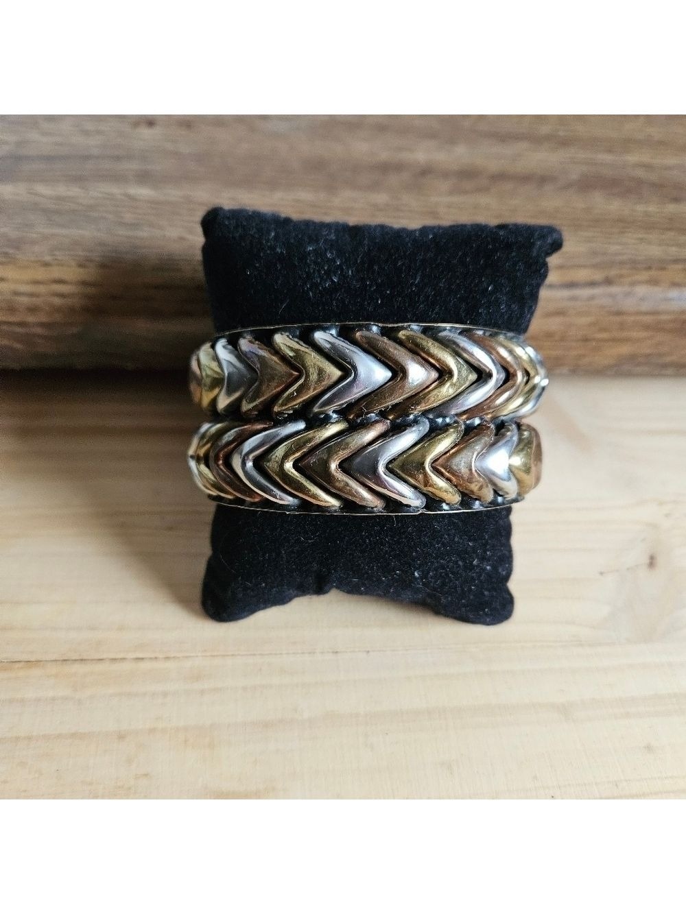 Vintage Copper & Mixed Metal Chevron Bangle Bracelet